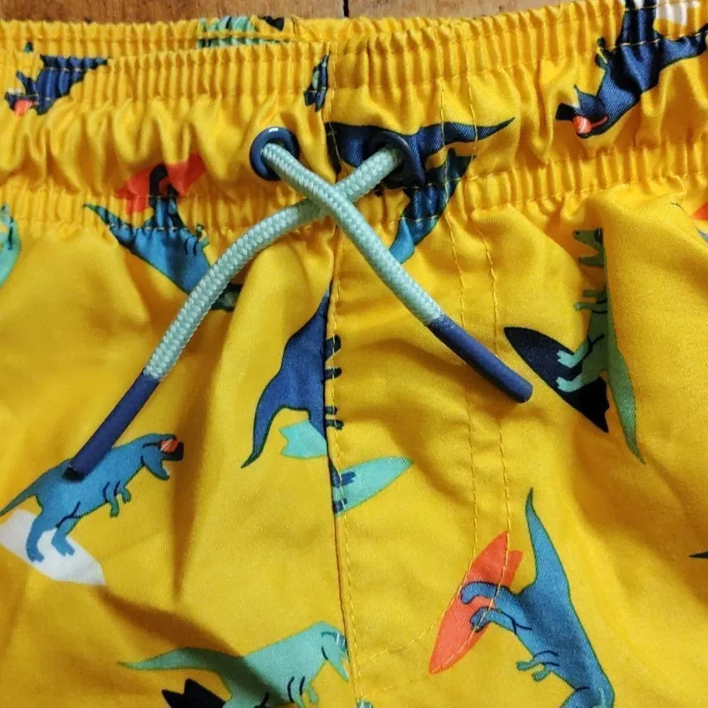Cat & Jack Swim Shorts 3T Yellow Dinosaur Beach Vacation Summer